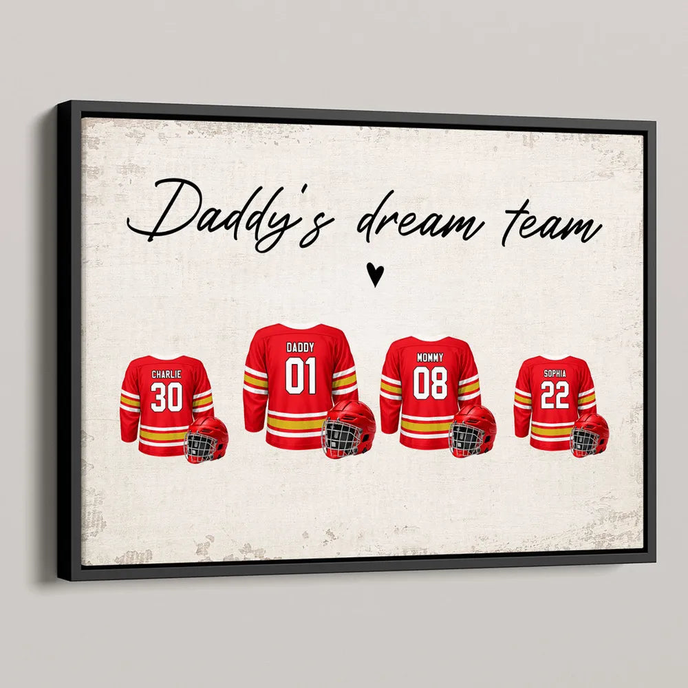 Daddy’s Dream Team” Personalized Hockey Poster / Canvas - Custom Family Wall Art Gift