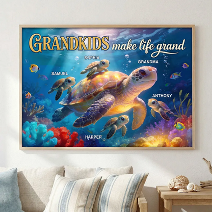Personalized Grandkids Make Life Grand Turtle Poster / Canvas - Mother’s Day Gift for Grandma