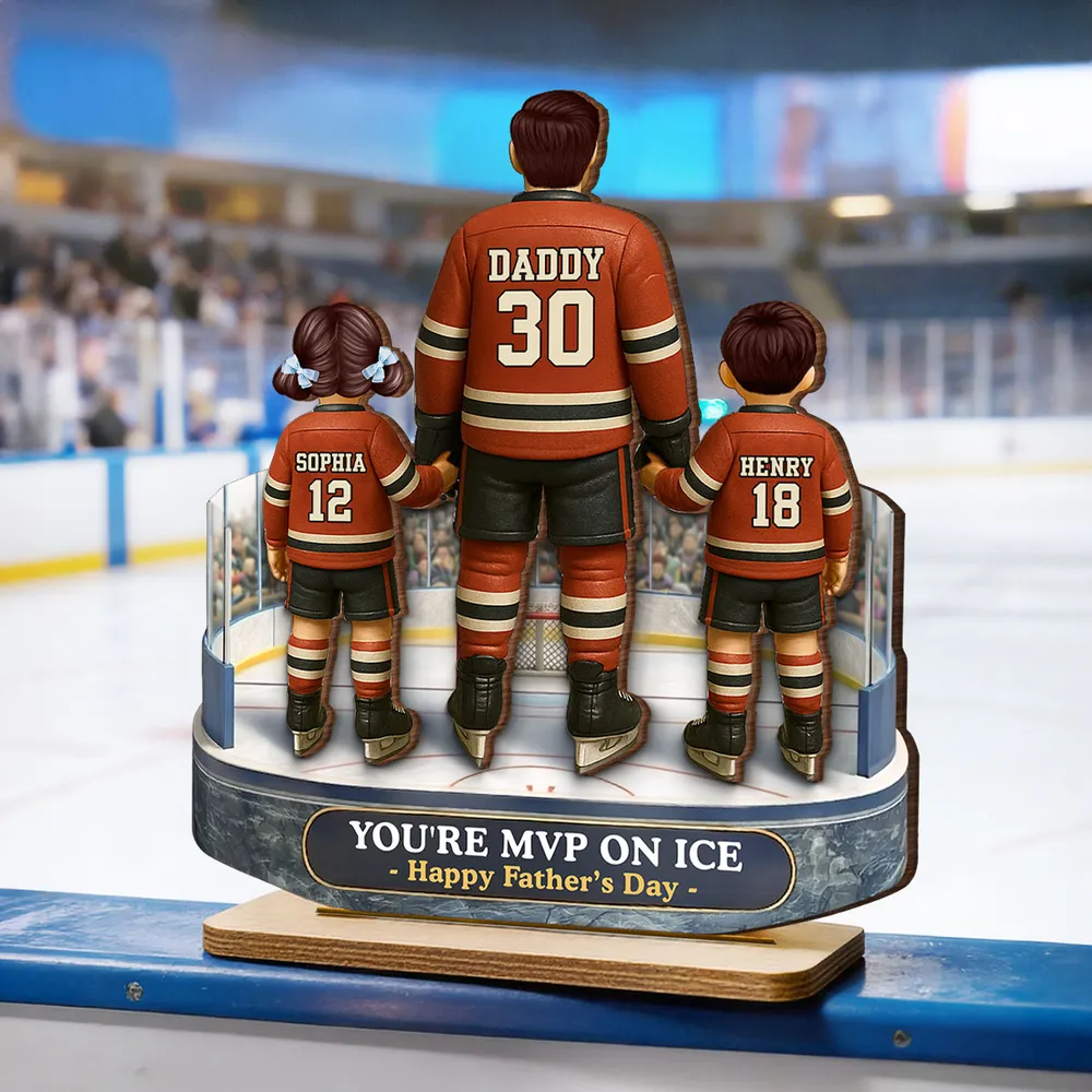 Hockey Dad And Kids On The Ice - Personalized Wooden Plaque