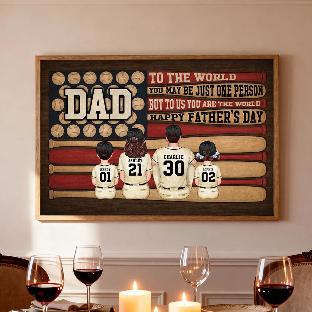 "To Us You Are The World" Baseball Nation Dad Poster / Canvas - Personalized Father’s Day Gift