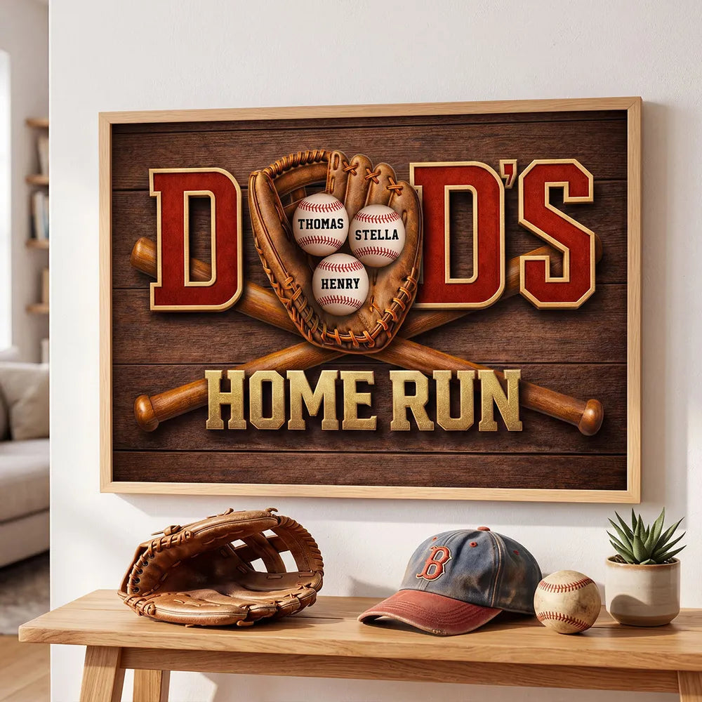 Personalized Baseball Dad Home Run Poster / Canvas - Father's Day Gift For Dad
