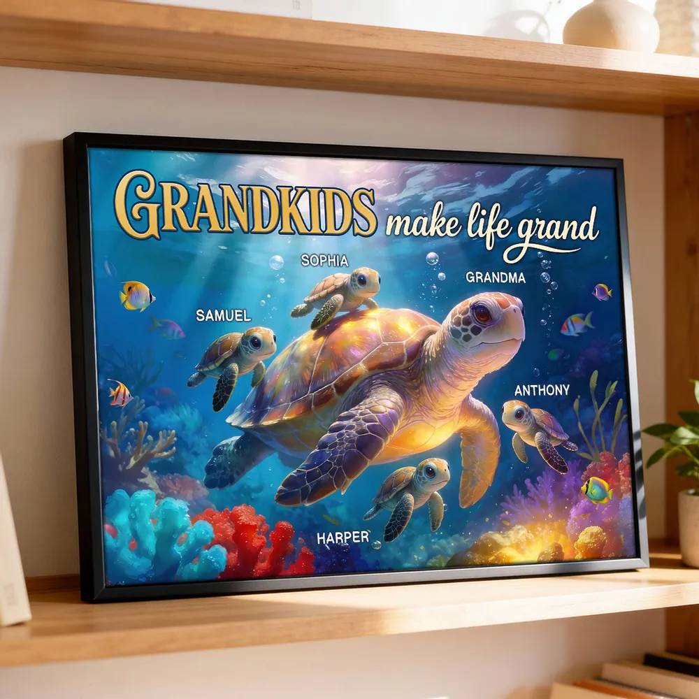 Personalized Grandkids Make Life Grand Turtle Poster / Canvas - Mother’s Day Gift for Grandma