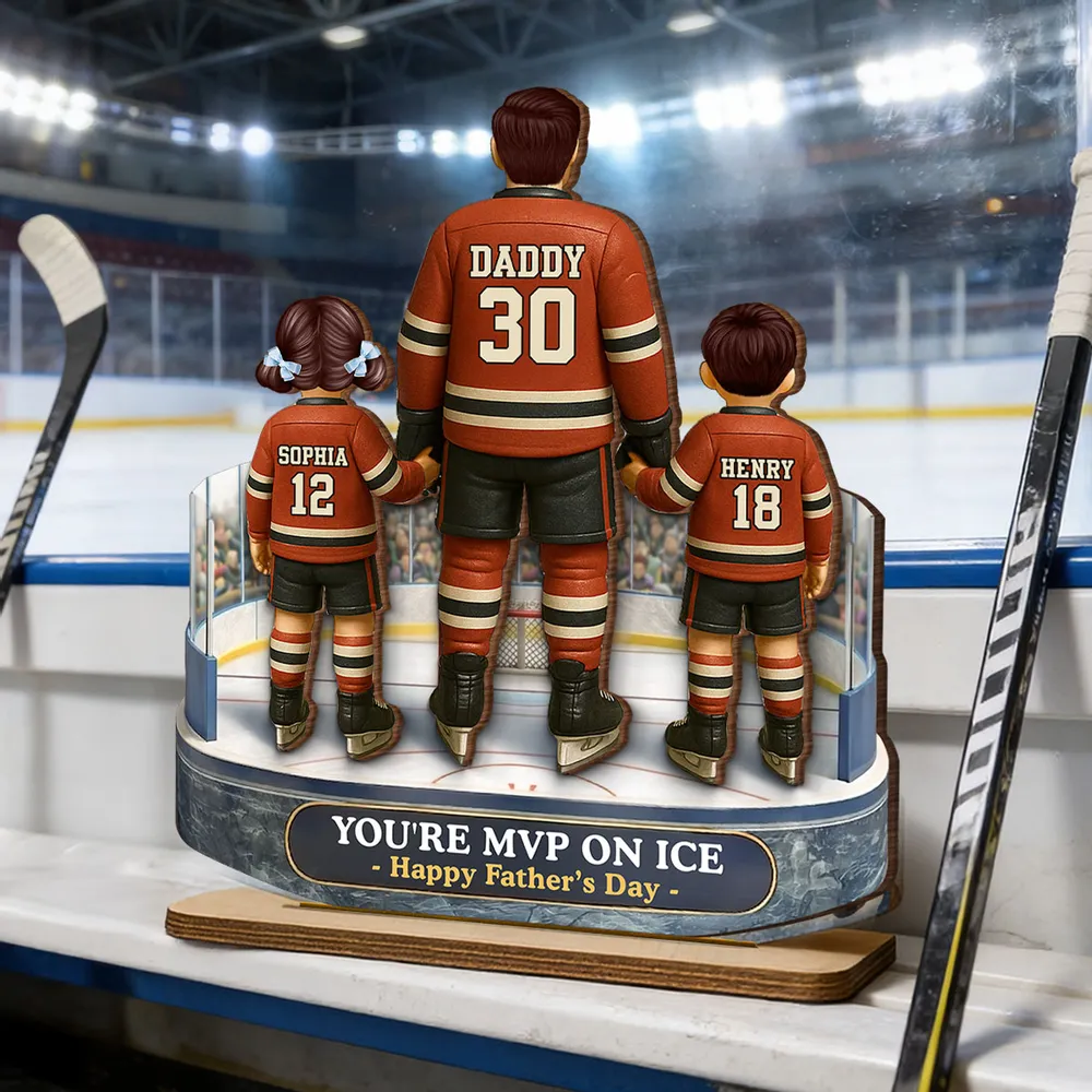 Hockey Dad And Kids On The Ice - Personalized Wooden Plaque