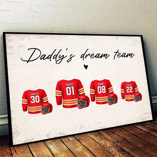Daddy’s Dream Team” Personalized Hockey Poster / Canvas - Custom Family Wall Art Gift