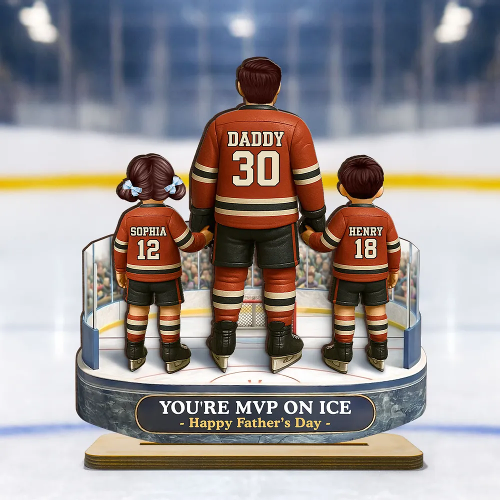Hockey Dad And Kids On The Ice - Personalized Wooden Plaque