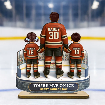 Hockey Dad And Kids On The Ice - Personalized Wooden Plaque