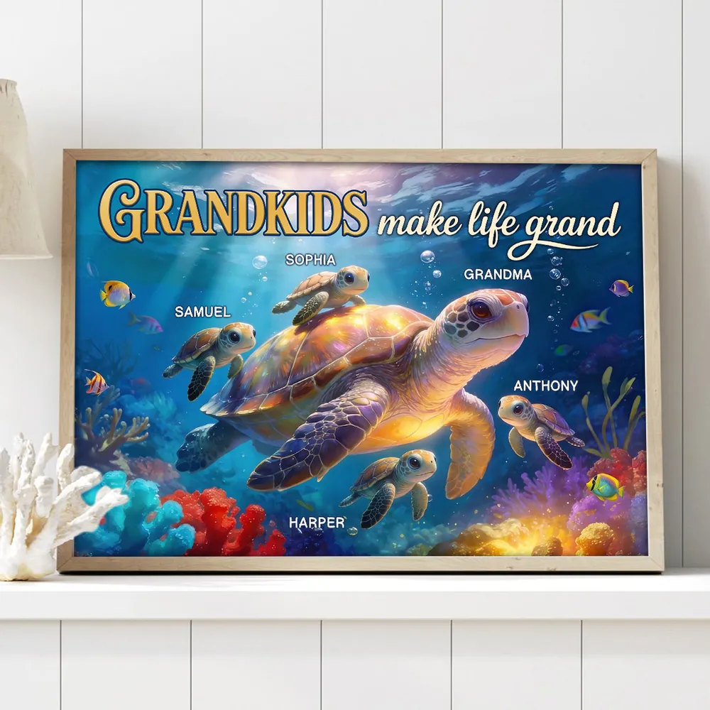 Personalized Grandkids Make Life Grand Turtle Poster / Canvas - Mother’s Day Gift for Grandma