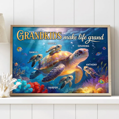 Personalized Grandkids Make Life Grand Turtle Poster / Canvas - Mother’s Day Gift for Grandma