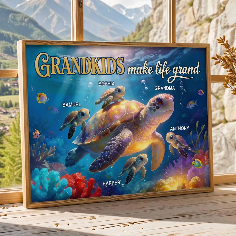 Personalized Grandkids Make Life Grand Turtle Poster / Canvas - Mother’s Day Gift for Grandma