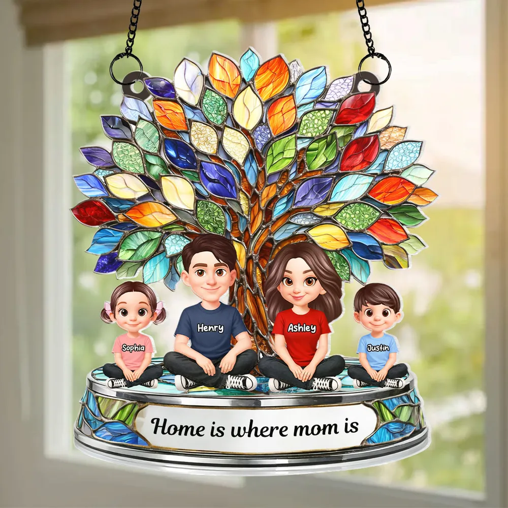 Personalized Family Tree Window Hanging Suncatcher Ornament - Mother's Day Gift for Mom