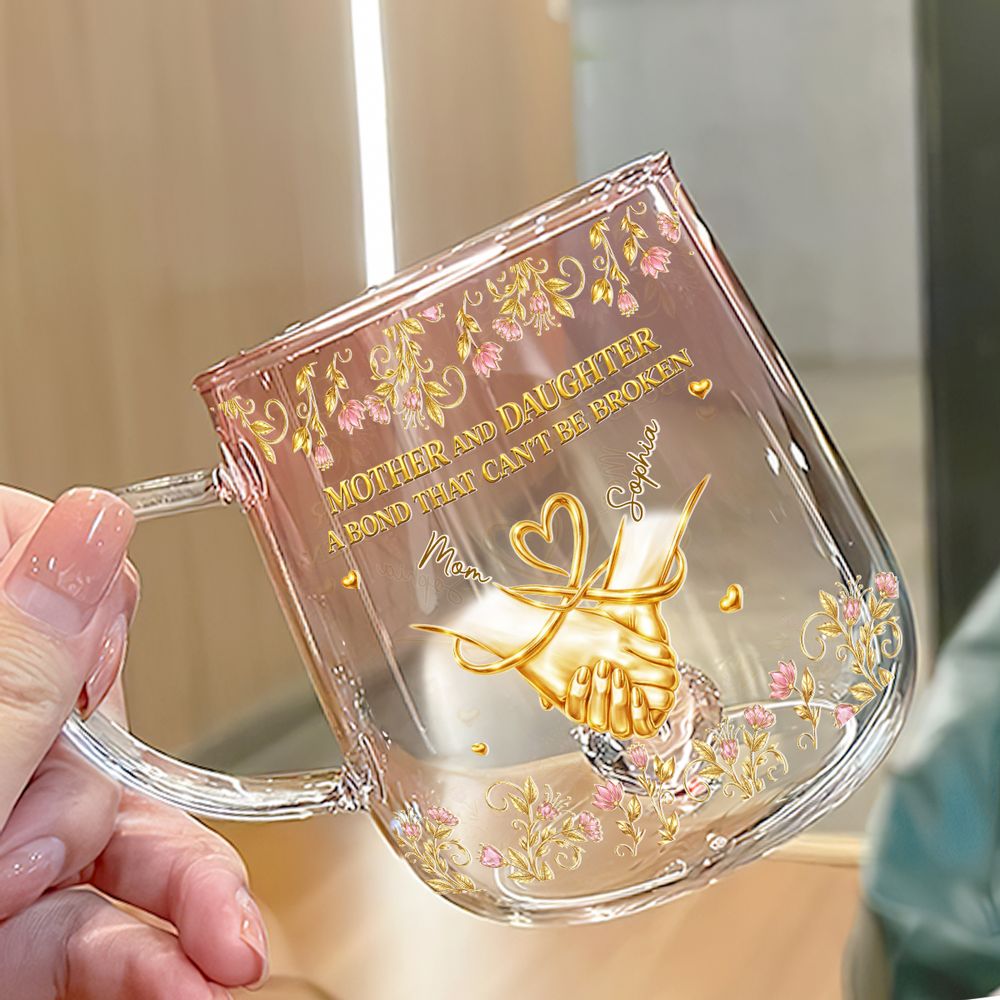 A Bond Between Mom And Daughter - Personalized Custom Pink Gradient Glass Mug