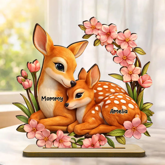 Personalized Deer And Fawn Wooden Plaque - Heartfelt Mother's Day Gift for Mom, Wife