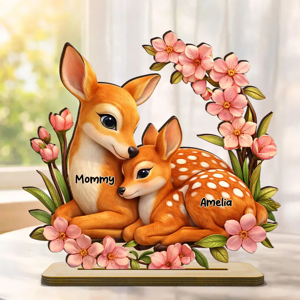 Personalized Deer And Fawn Wooden Plaque - Heartfelt Mother's Day Gift for Mom, Wife