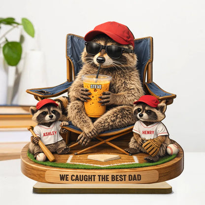 Raccoon We Caught The Best Dad - Personalized 2-Layer Wooden Plaque