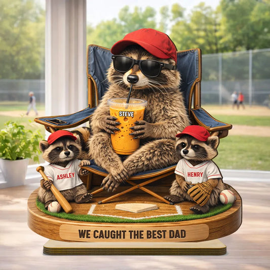 Raccoon We Caught The Best Dad - Personalized 2-Layer Wooden Plaque