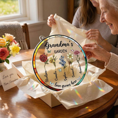“Grandma’s Garden - Love Grows Here” - Personalized Birth Month Flower Suncatcher
