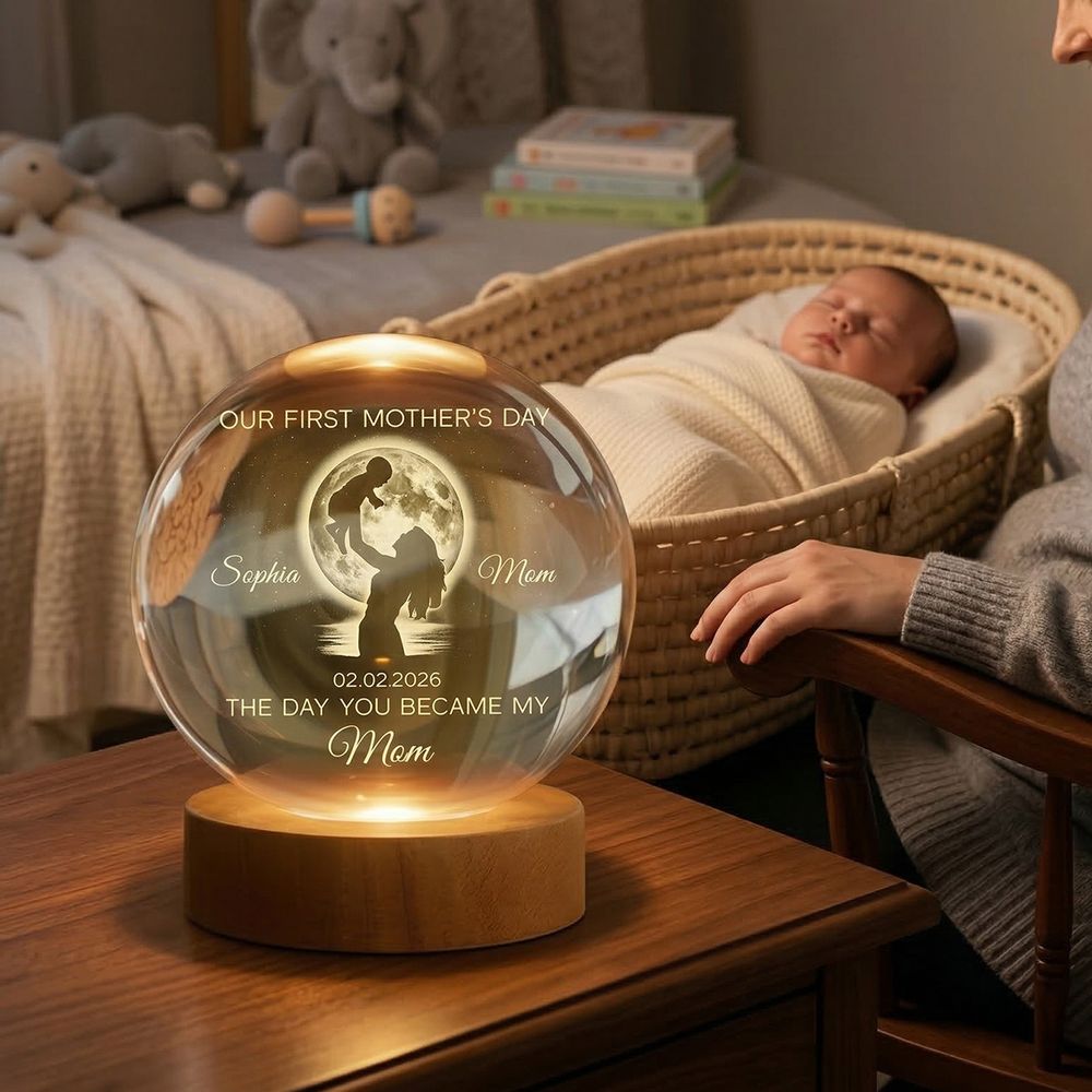 “The Day You Became My Mom” Moon Phase Crystal Ball Lamp - First Mother’s Day Gift