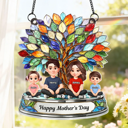 Personalized Family Tree Window Hanging Suncatcher Ornament - Mother's Day Gift for Mom