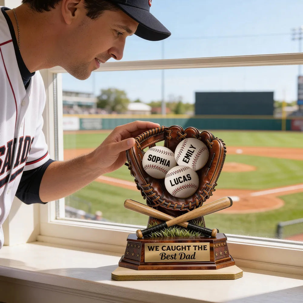 We Caught The Best Dad - Baseball Personalized 2-Layer Wooden Plaque