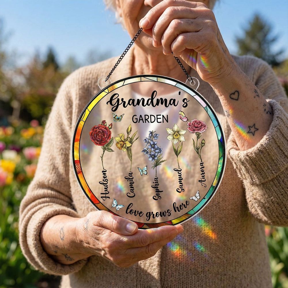 “Grandma’s Garden - Love Grows Here” - Personalized Birth Month Flower Suncatcher