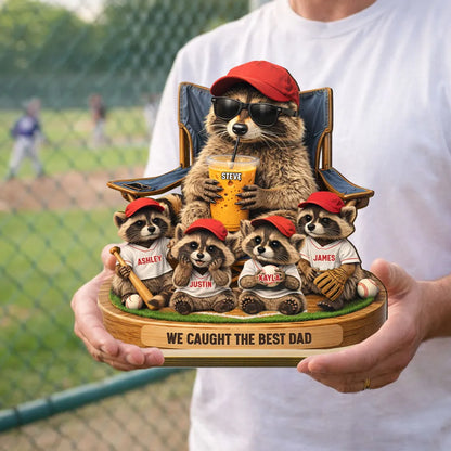 Raccoon We Caught The Best Dad - Personalized 2-Layer Wooden Plaque