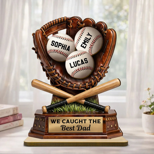 We Caught The Best Dad - Baseball Personalized 2-Layer Wooden Plaque
