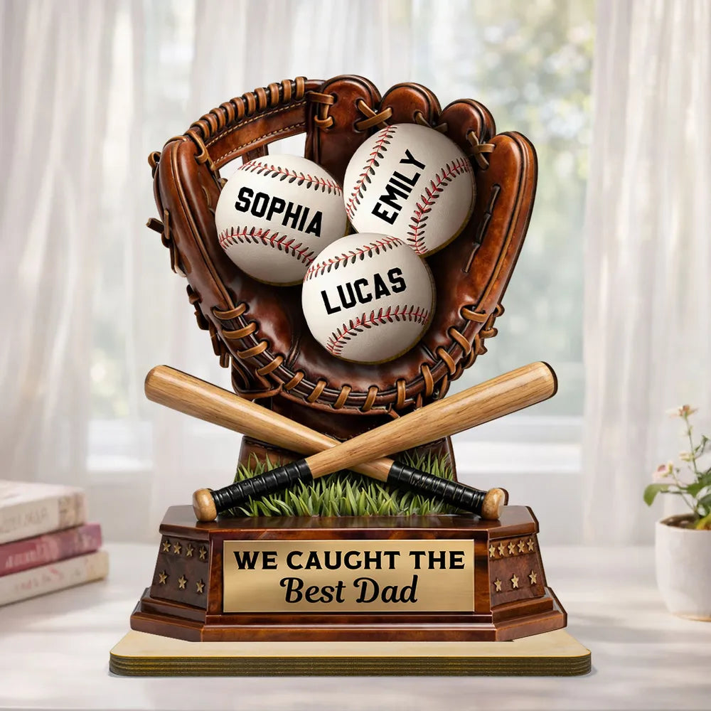 We Caught The Best Dad - Baseball Personalized 2-Layer Wooden Plaque