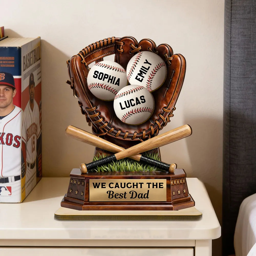 We Caught The Best Dad - Baseball Personalized 2-Layer Wooden Plaque