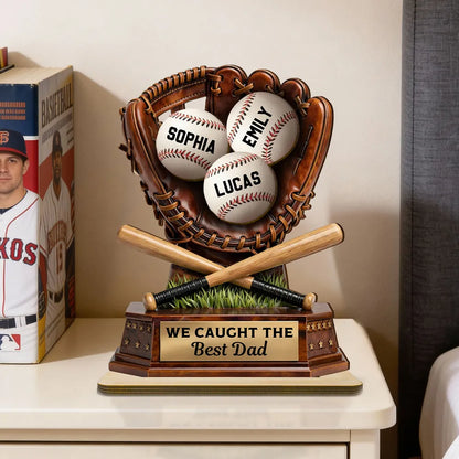 We Caught The Best Dad - Baseball Personalized 2-Layer Wooden Plaque