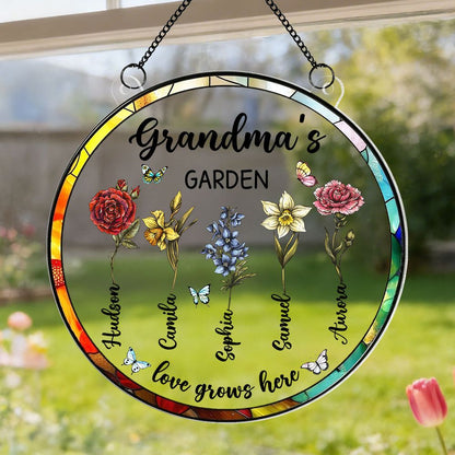 “Grandma’s Garden - Love Grows Here” - Personalized Birth Month Flower Suncatcher