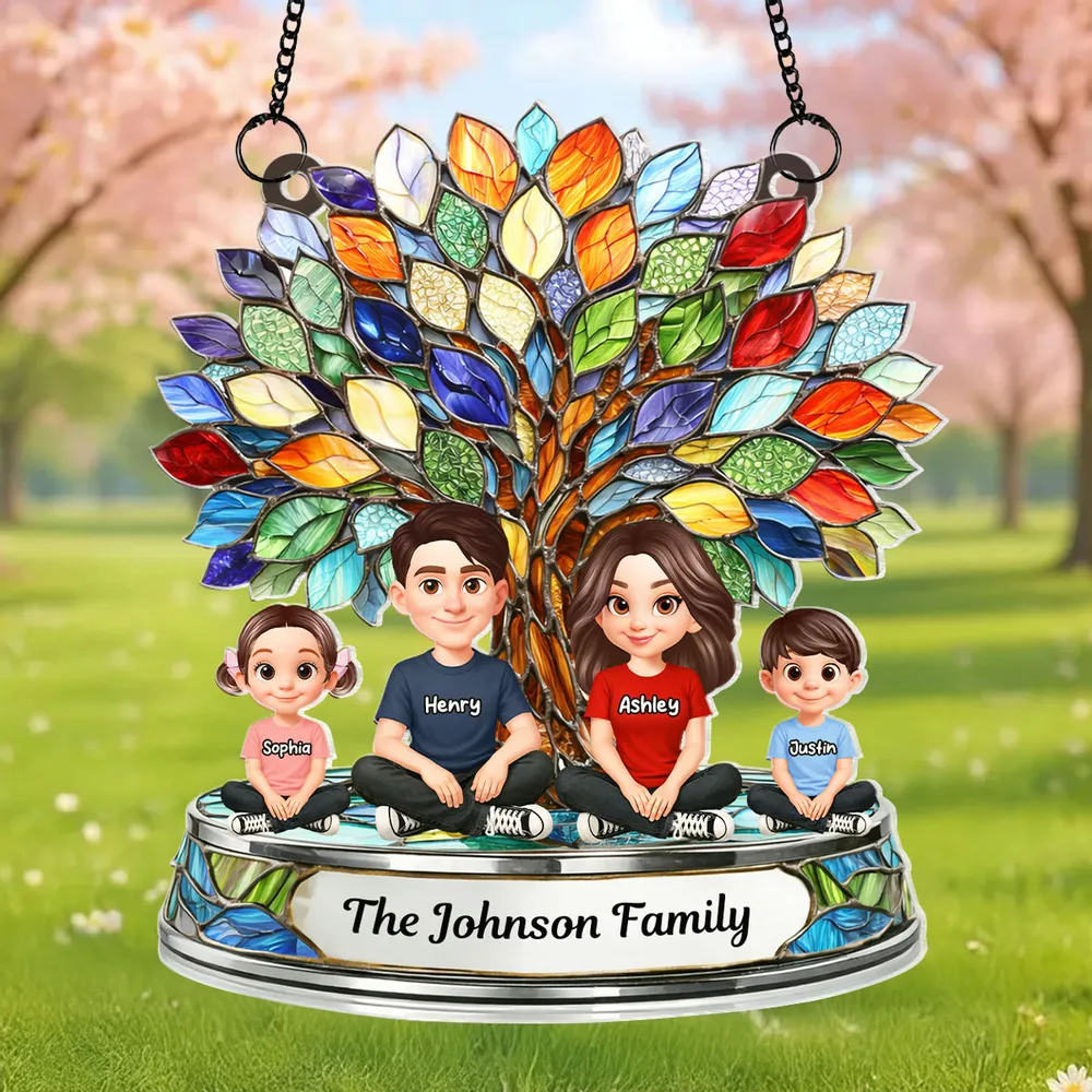 Personalized Family Tree Window Hanging Suncatcher Ornament - Mother's Day Gift for Mom