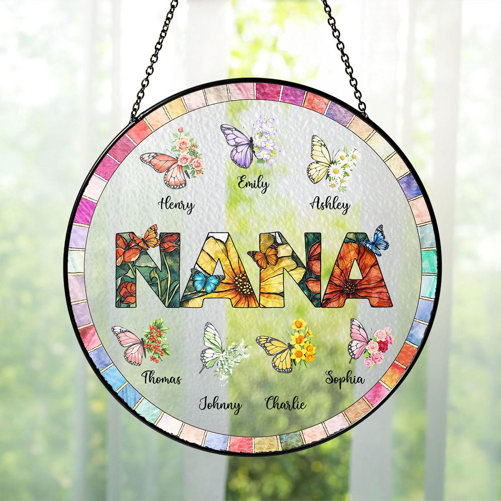Grandma Butterfly Suncatcher with Grandkids’ Names - Personalized Gift