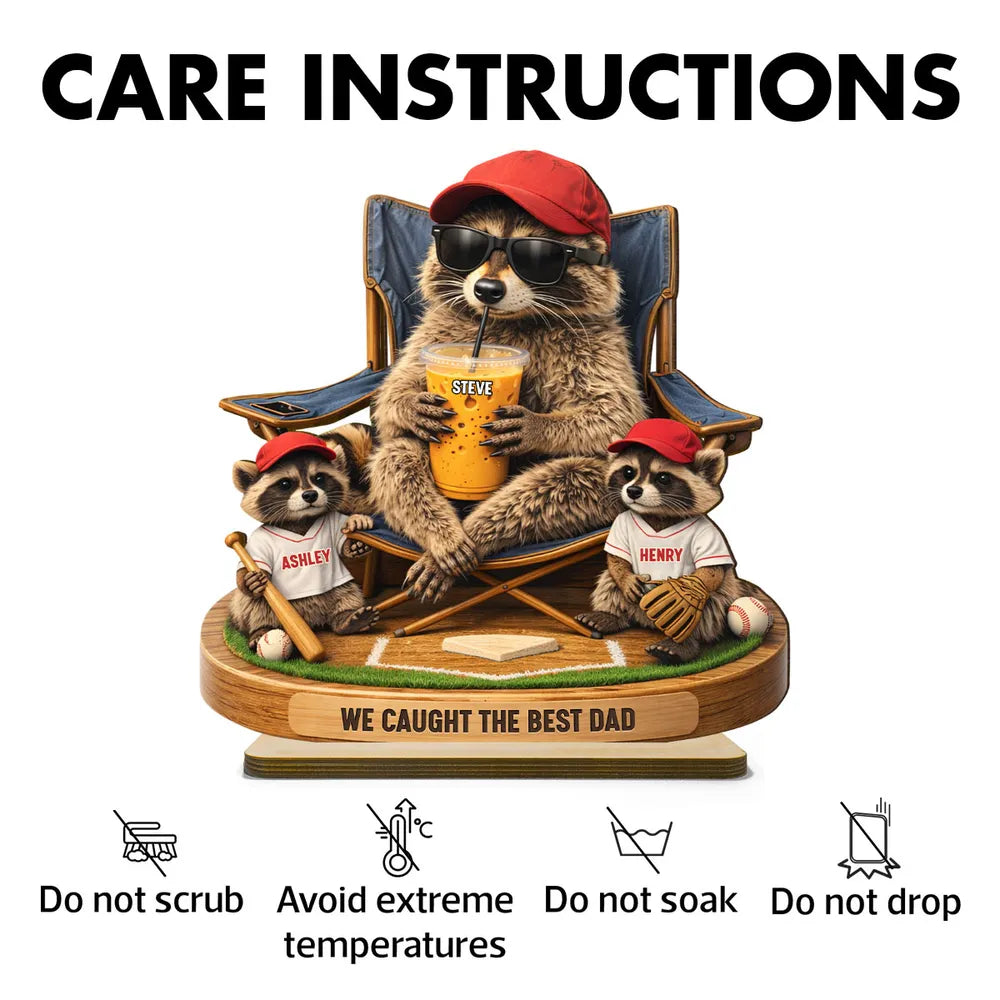 Raccoon We Caught The Best Dad - Personalized 2-Layer Wooden Plaque