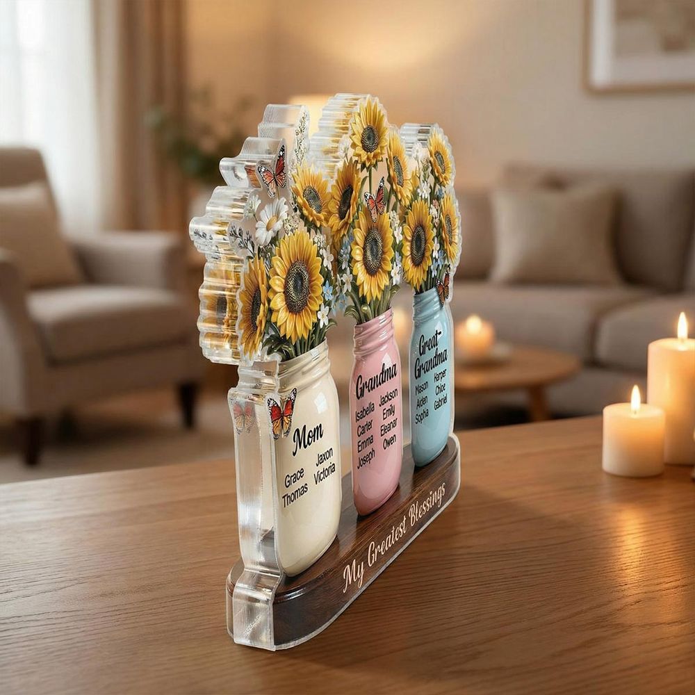 “Mom Grandma Great Grandma” Sunflowers Acrylic Plaque - Personalized Gift
