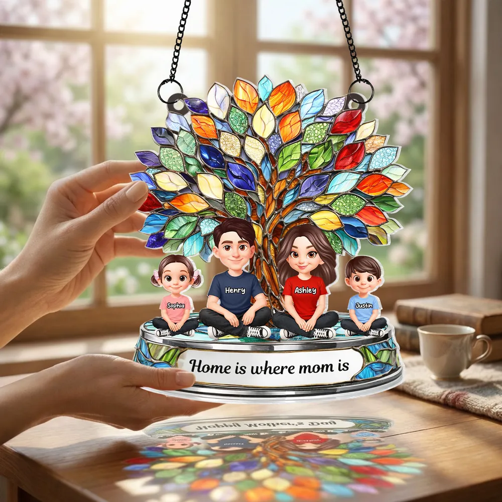 Personalized Family Tree Window Hanging Suncatcher Ornament - Mother's Day Gift for Mom