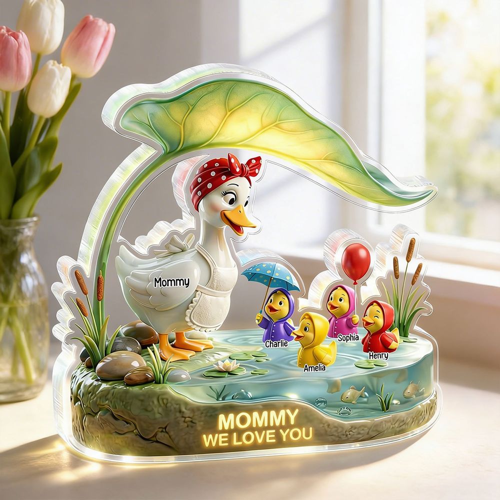 “Mother Duck & Little Ducks” Personalized Acrylic Plaque - Custom Gift for Mom
