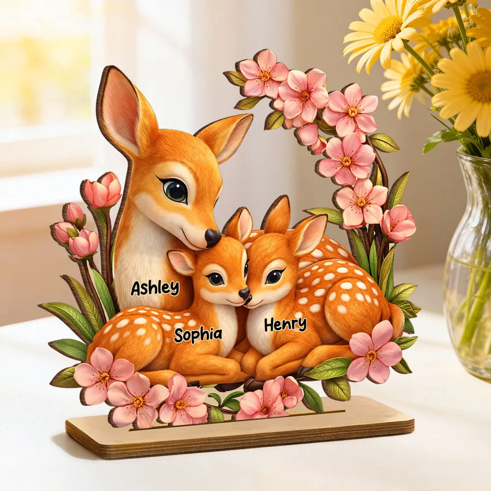 Personalized Deer And Fawn Wooden Plaque - Heartfelt Mother's Day Gift for Mom, Wife