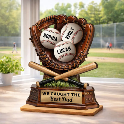 We Caught The Best Dad - Baseball Personalized 2-Layer Wooden Plaque