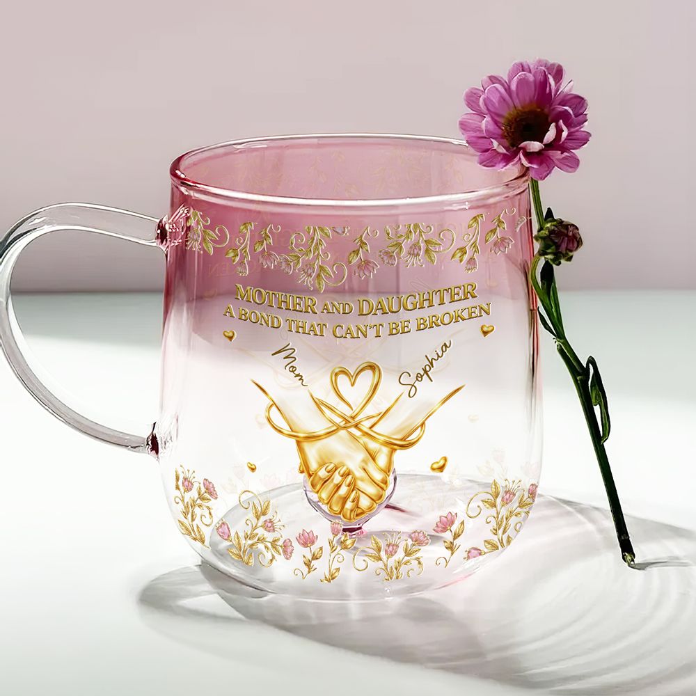 A Bond Between Mom And Daughter - Personalized Custom Pink Gradient Glass Mug