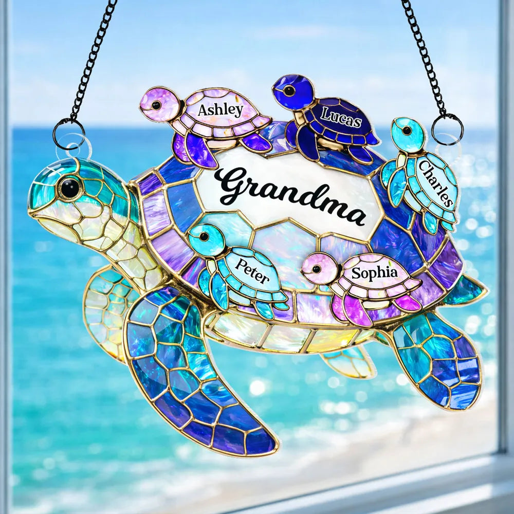 Personalized Sea Turtle Suncatcher Ornament - Mother’s Day Gift for Mom & Grandma
