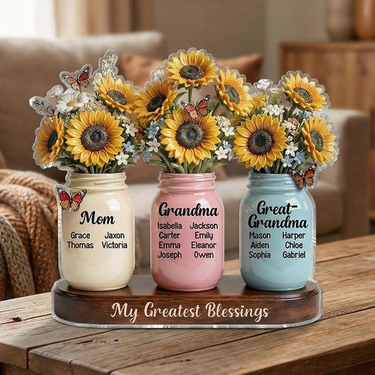 “Mom Grandma Great Grandma” Sunflowers Acrylic Plaque - Personalized Gift