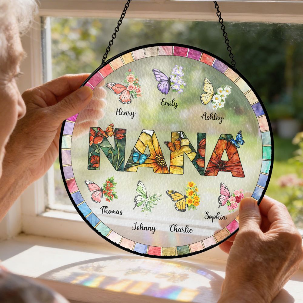 Grandma Butterfly Suncatcher with Grandkids’ Names - Personalized Gift
