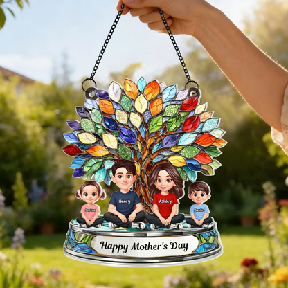 Personalized Family Tree Window Hanging Suncatcher Ornament - Mother's Day Gift for Mom
