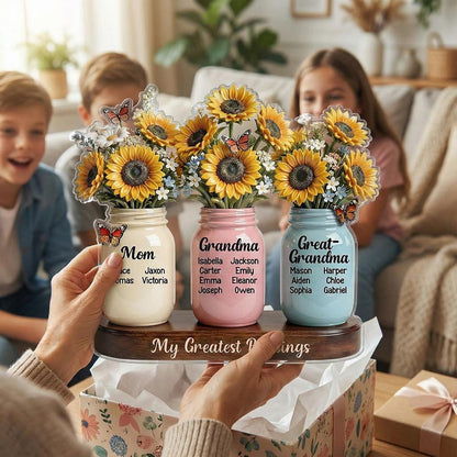 “Mom Grandma Great Grandma” Sunflowers Acrylic Plaque - Personalized Gift
