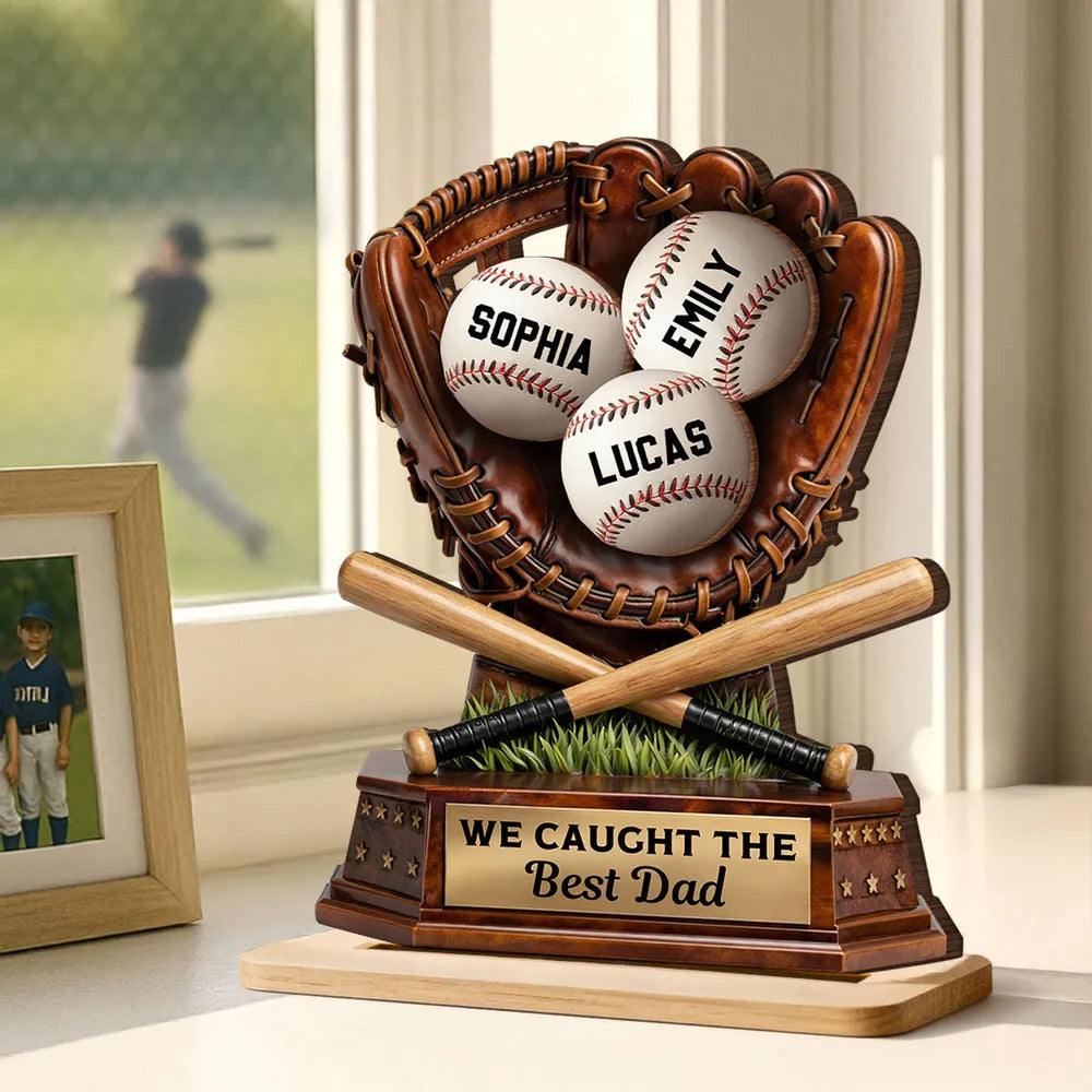 We Caught The Best Dad - Baseball Personalized 2-Layer Wooden Plaque