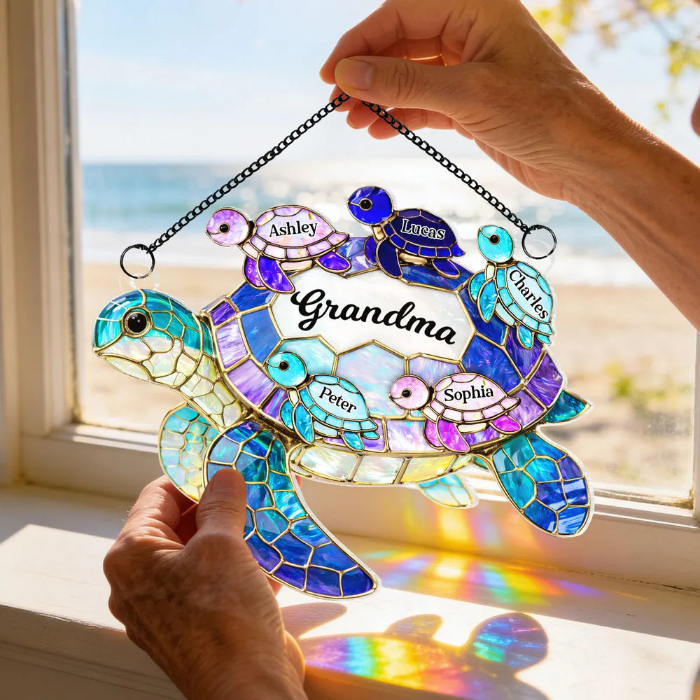 Personalized Sea Turtle Suncatcher Ornament - Mother’s Day Gift for Mom & Grandma