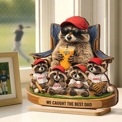 Raccoon We Caught The Best Dad - Personalized 2-Layer Wooden Plaque