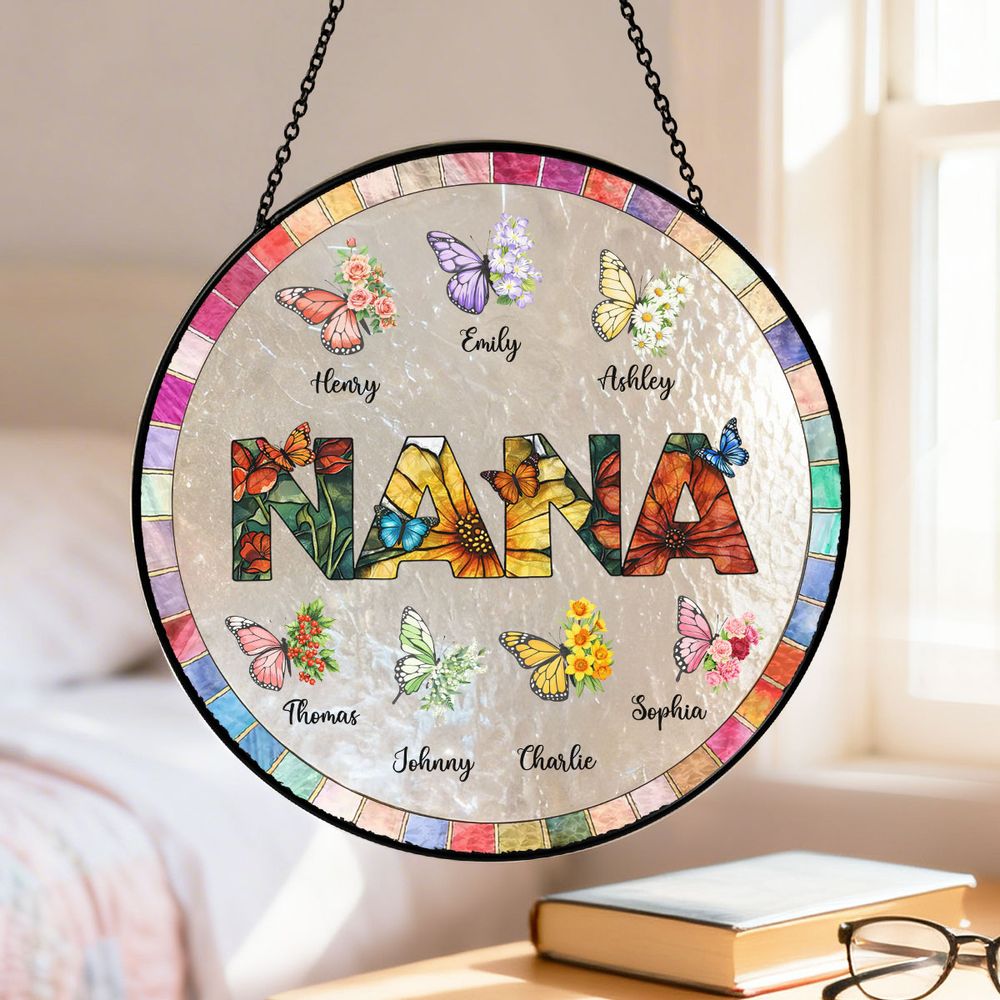 Grandma Butterfly Suncatcher with Grandkids’ Names - Personalized Gift