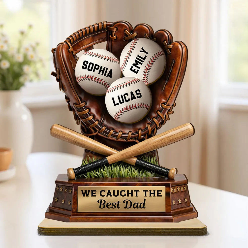 We Caught The Best Dad - Baseball Personalized 2-Layer Wooden Plaque
