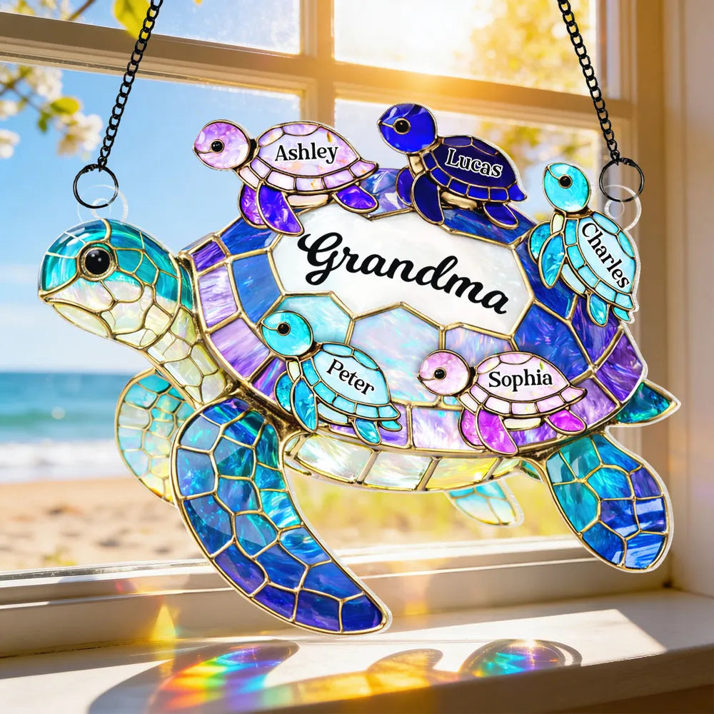Personalized Sea Turtle Suncatcher Ornament - Mother’s Day Gift for Mom & Grandma
